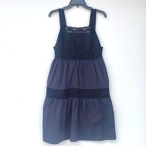 ROBERTA ROLLER RABBIT Size XS Lace Tiered Dress Sleeveless Cotton Navy Blue Boho